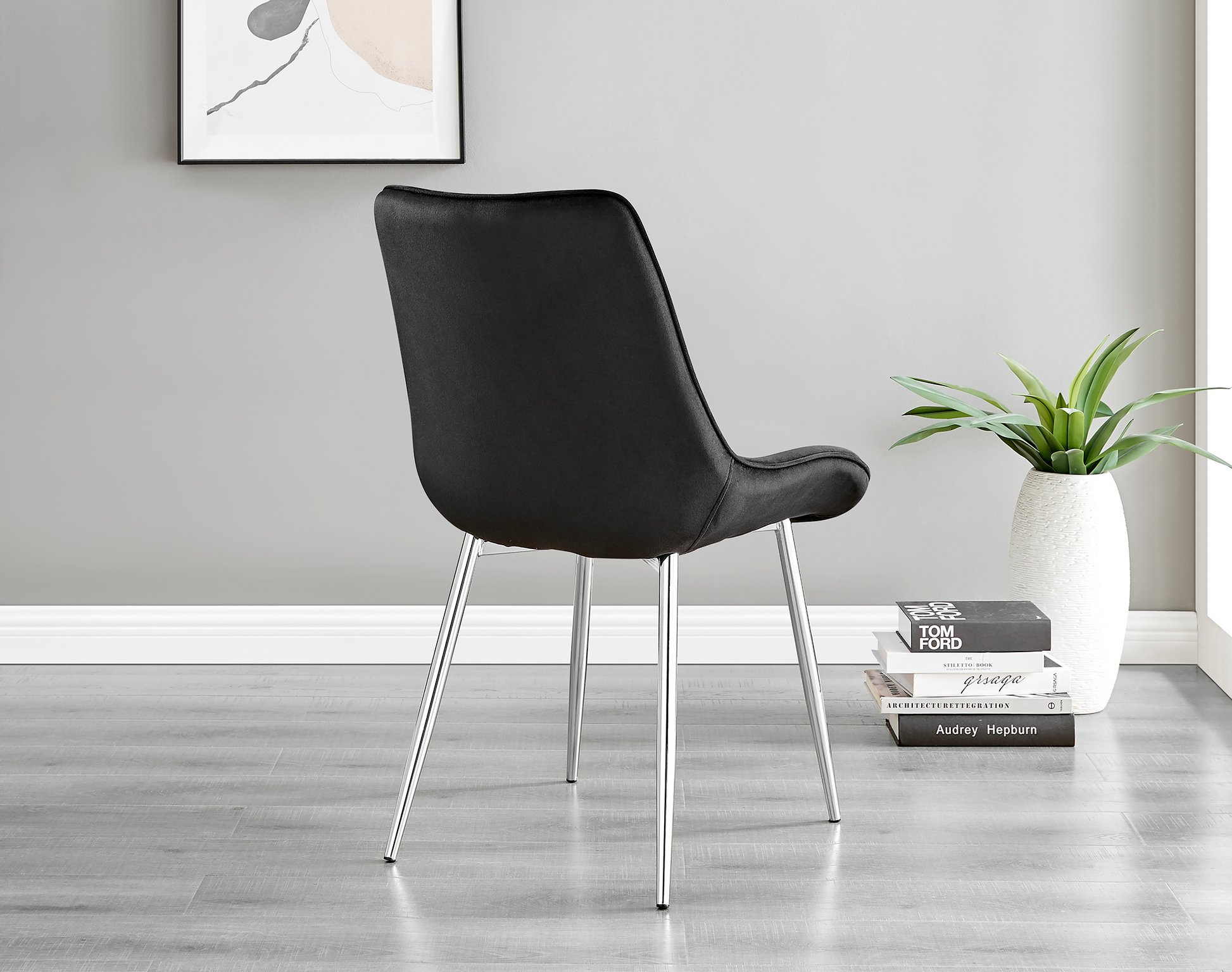 Black dining chairs with chrome outlet legs